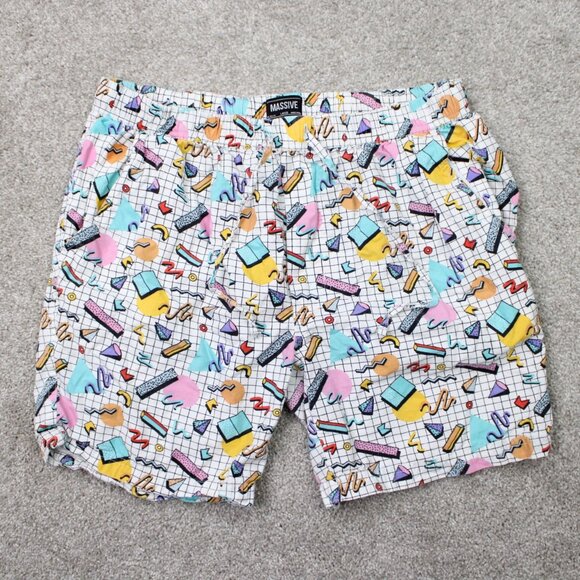 Massive Shorts Mens Large Colorful Retro 80s 90s Saved by the Bell Geometric - Picture 1 of 9